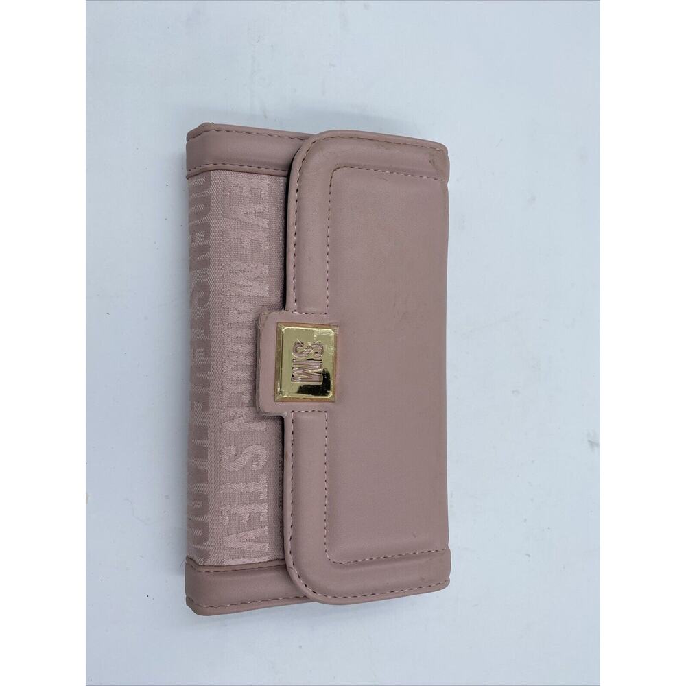 Steve Madden Pink and Gold Bar Trifold Wallet Button Snap Close